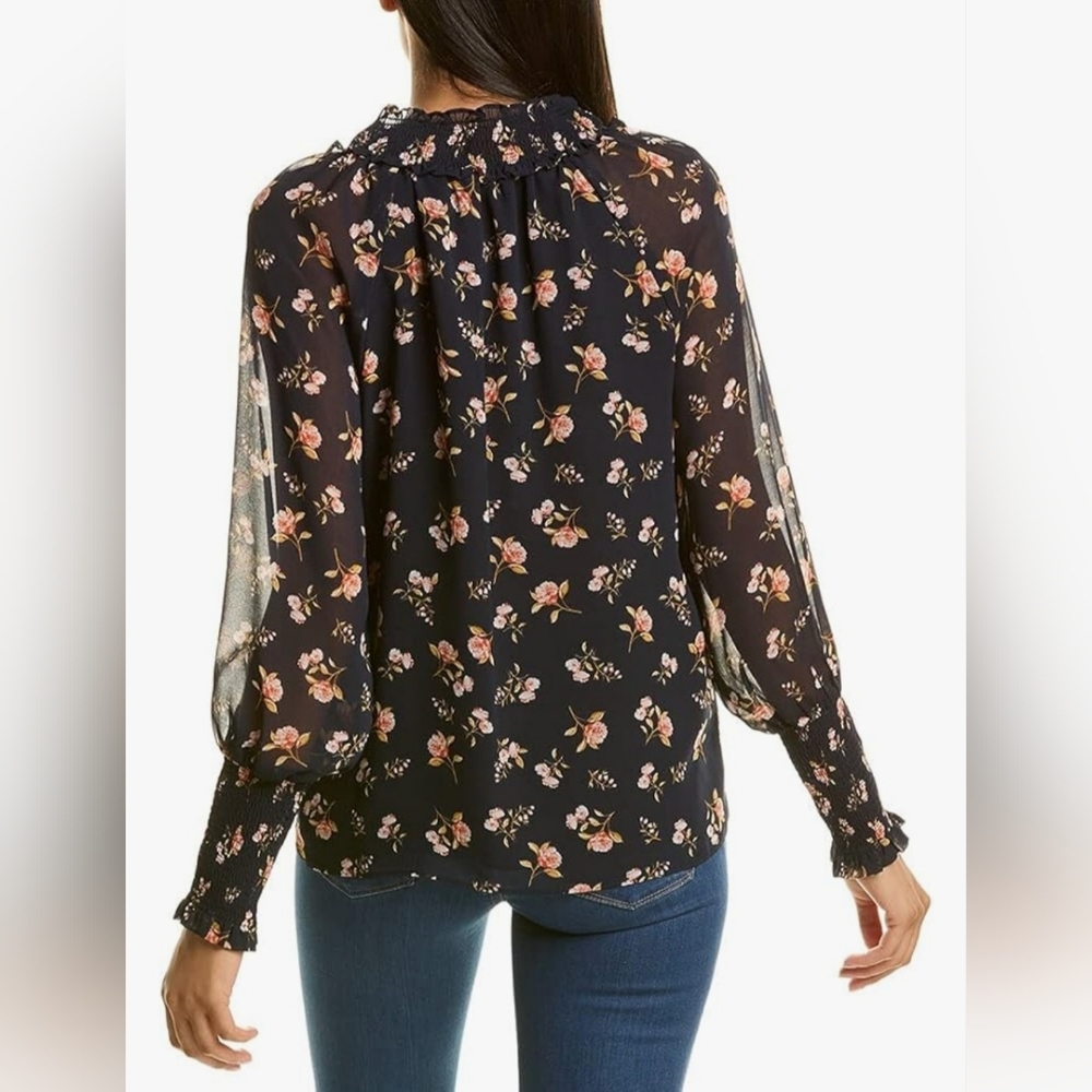 1.STATE Smock Neck Raglan Blouse Floral Twilight Blue size 2X